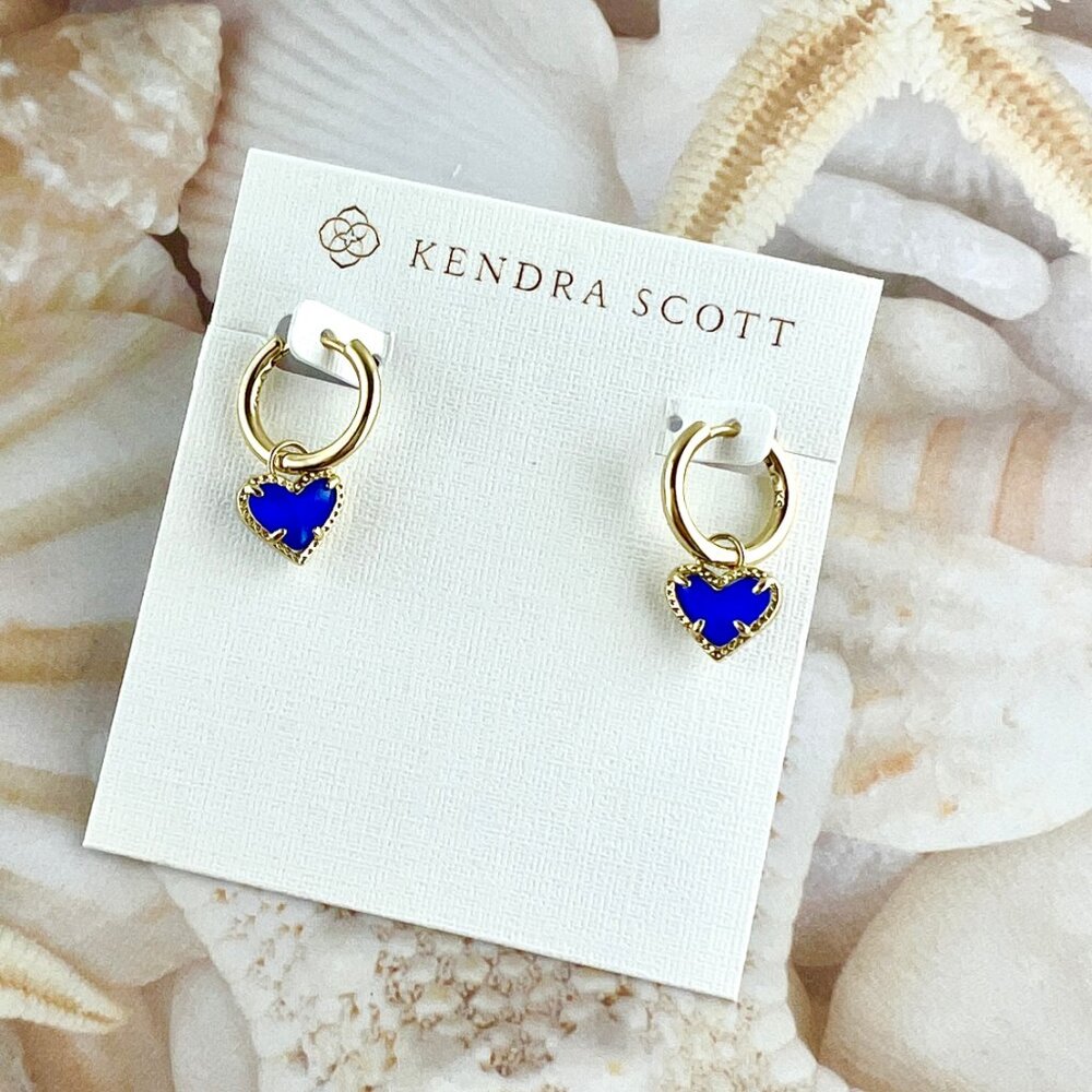Kendra Scott Ari Heart Cobalt Blue gold earrings - Picture 3 of 5